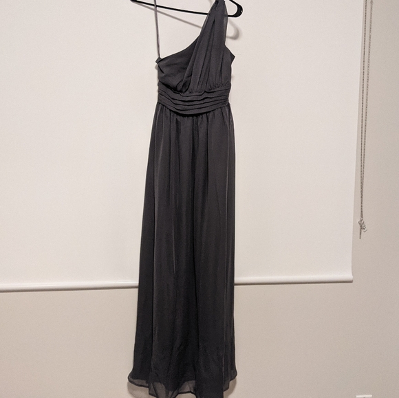 Chiffon Grey One Shoulder Maxi Long Gown - Picture 4 of 5